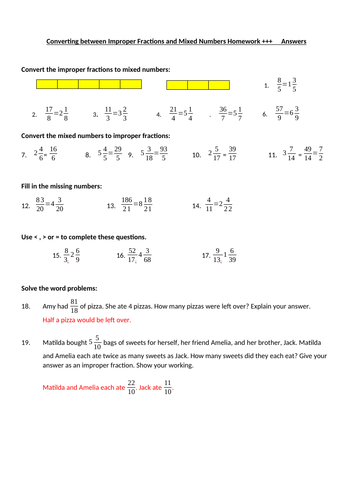 Improper Fractions & Mixed Numbers Homework