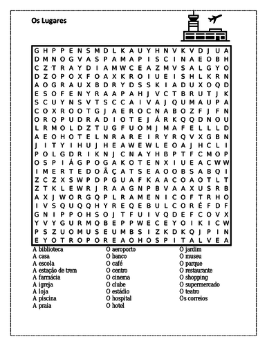 Lugares (Places in Portuguese) Wordsearch