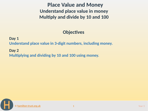 Understand PV in money; x 10 and ÷ 10 - Teaching Presentation - Year 3