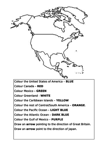 Map of North America - Labelling Activity