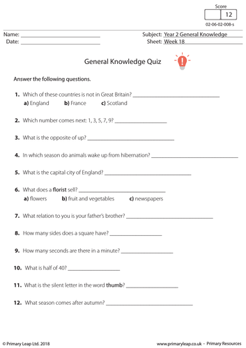 KS2 General Knowledge Quiz 2