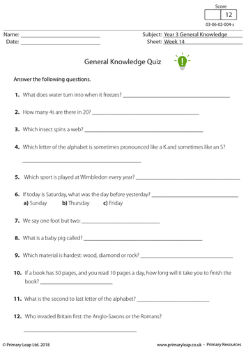 KS2 General Knowledge Quiz 4