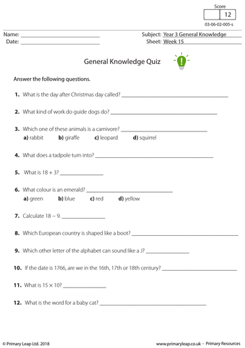 KS2 General Knowledge Quiz 5