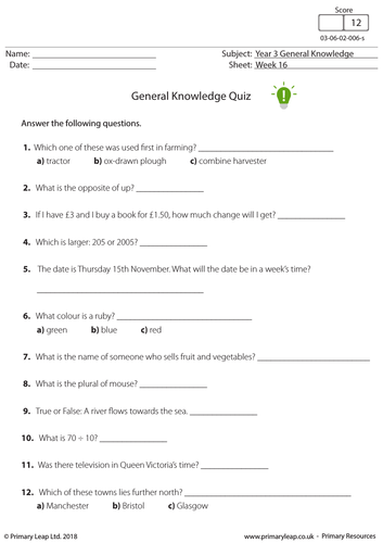 KS2 General Knowledge Quiz 6