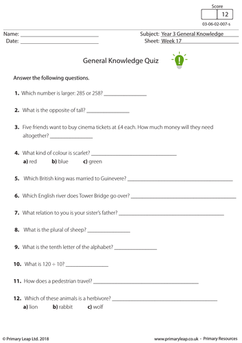 KS2 General Knowledge Quiz 7