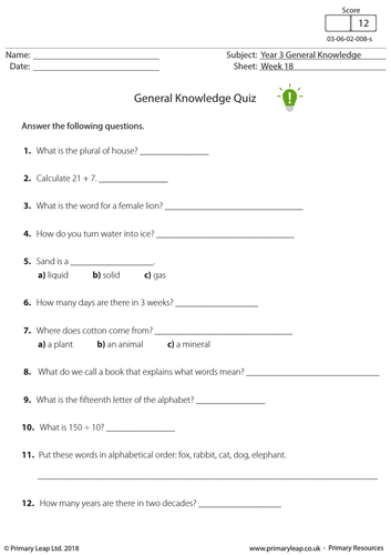 KS2 General Knowledge Quiz 8