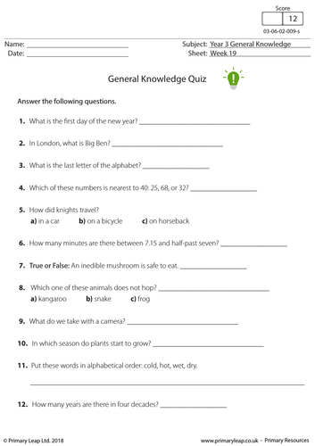 KS2 General Knowledge Quiz 9