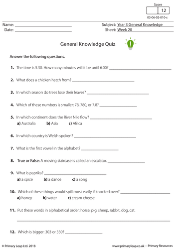 KS2 General Knowledge Quiz 10