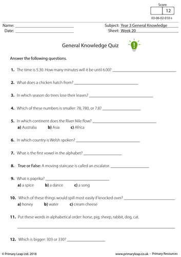 Ks2 General Knowledge Quiz 10 Teaching Resources