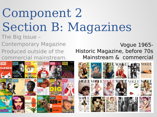 WJEC/Eduqas A Level Media Studies Component 2 Section B Magazines THE BIG ISSUE & VOGUE (130 slides)