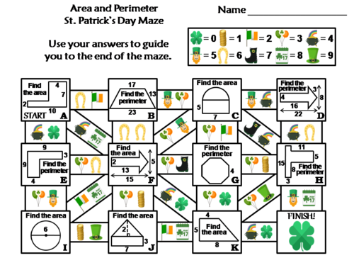 Area and Perimeter Activity: St. Patrick's Day Math Maze