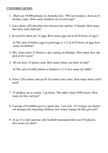 Division and Multiplication Word Problems - CODEBREAKERS