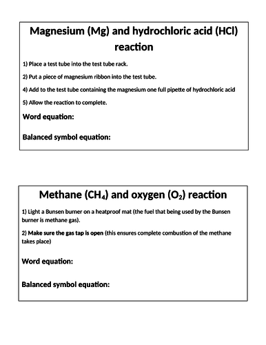 KS3 Chemical reactions practical circus activity