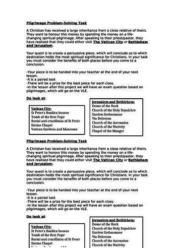 GCSE Christian Pilgrimage Lesson Task