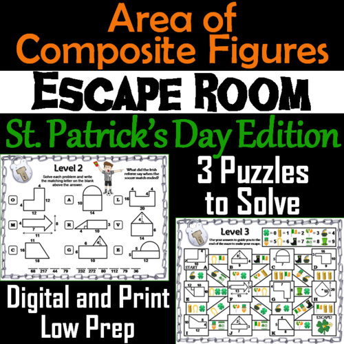 Area of Composite Figures: Geometry Escape Room St. Patrick's Day Math Activity