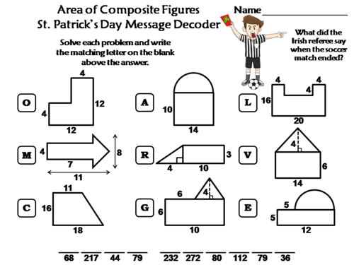 Area of Composite Figures St. Patrick's Day Math Activity: Message Decoder