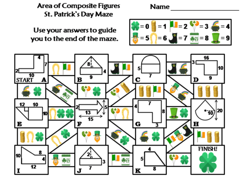 Area of Composite Figures Activity: St. Patrick's Day Math Maze