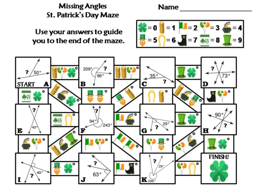 Missing Angles Activity: St. Patrick's Day Math Maze