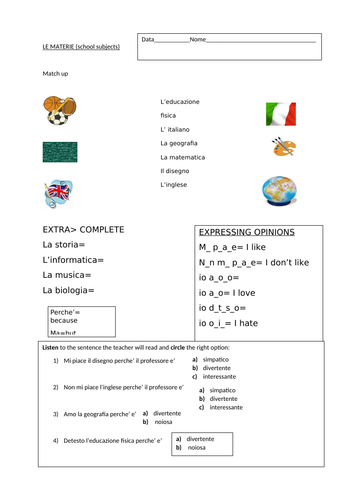 KS3 Italian Le materie school subjects