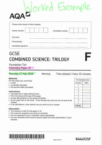 AQA Combined Science C1F paper May 2018