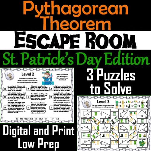 Pythagorean Theorem Game: Geometry Escape Room St. Patrick's Day Math Activity