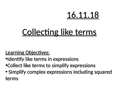 Collecting like terms full lesson