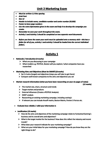 Unit 2 Developing a Marketing Campaign Crib sheet