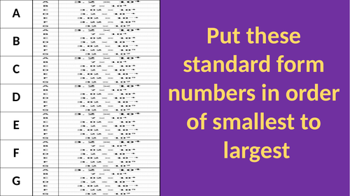 Ordering standard form activity