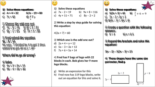 Solving equations differentiated worksheet