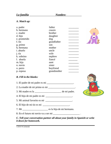 La Familia Spanish Worksheet On The Family Teaching Resources