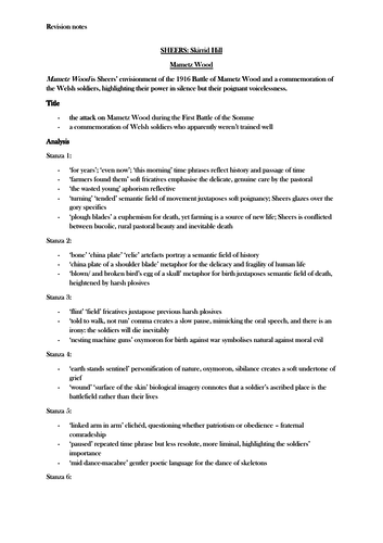 A* Analysis of Owen Sheers' Skirrid Hill poems