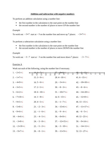 Calculations with negative numbers