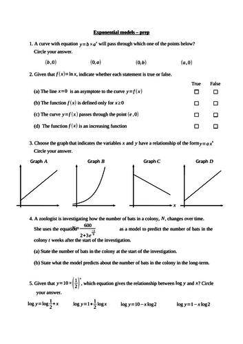 Exponential models (new A level maths) - homework/test | Teaching Resources