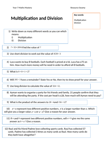 Maths Mastery - Multiplication and Division