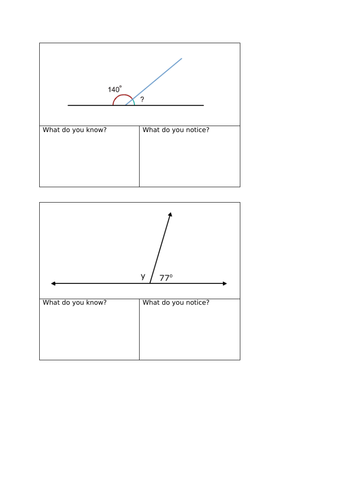 Maths Mastery missing angles on a straight line activity