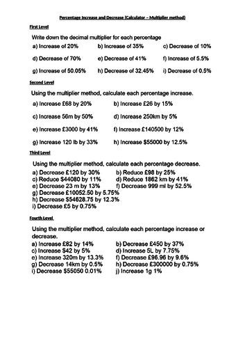 Percentage increase deals and decrease calculator