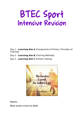 BTEC Sport L2 Intensive Revision Booklet - Unit 1
