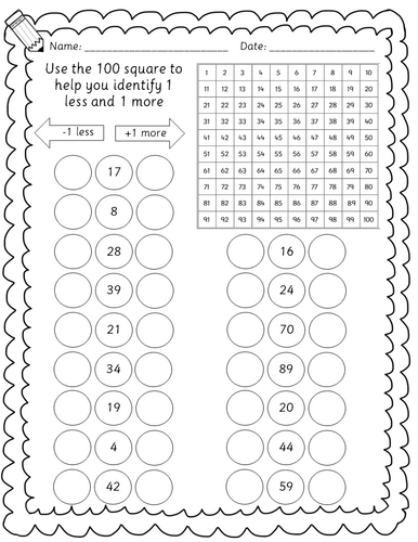 year 12 maths worksheets 1 more 1 less 10 more 10 less by