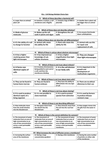 Revision Starters for AQA Trilogy Paper 1 Science