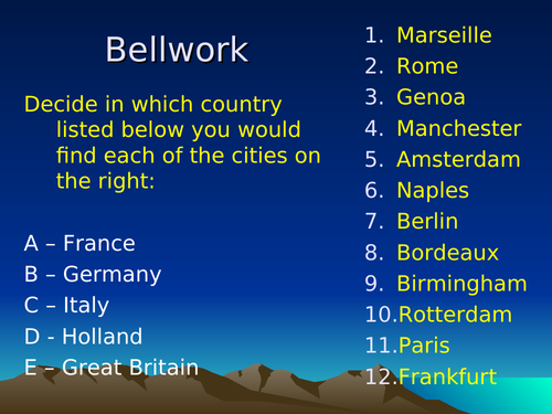 Geography bellwork tasks
