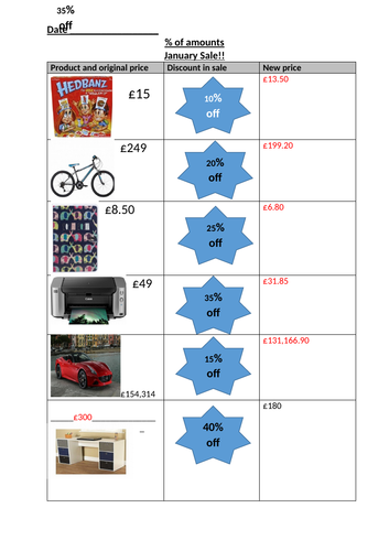 Percentage % of / off amounts  - finding sale prices