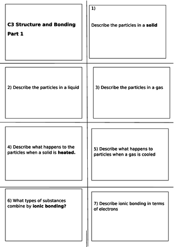 Structure and Bonding C3 revision cards