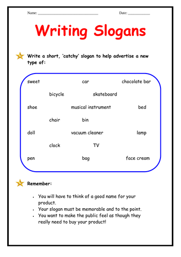 Slogans - 2 page activity booklet