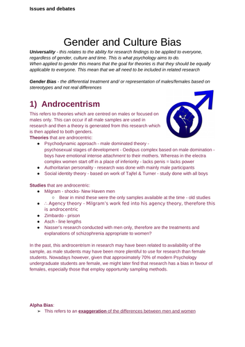 Complete notes for Issues and debates topic of Psychology Alevel OCR