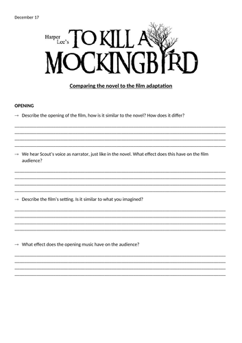 To Kill A Mockingbird Novel And Film Comparative Teaching Resources