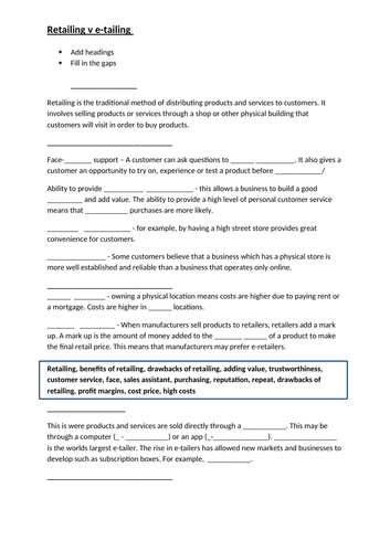 GCSE Business - Place - Retailing/E-Tailing