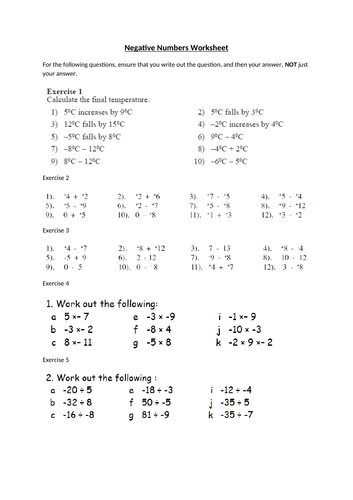 directed numbers negative numbers teaching resources