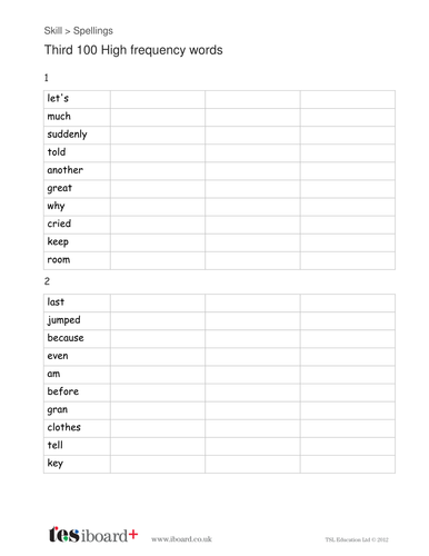 Third Hundred High Frequency Words - Spelling List - KS1