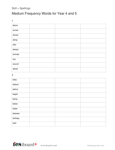 spelling year 4 and 5 medium frequency words worksheet ks2 teaching