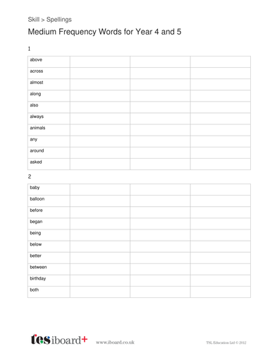 Spelling Year 4 and 5 Medium Frequency Words Worksheet - KS2